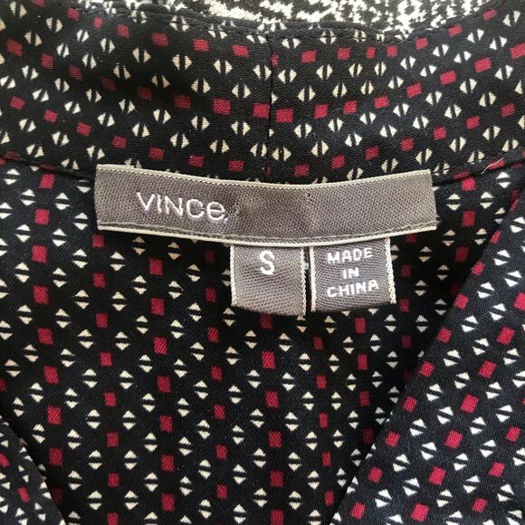 Vince Silk Button Down Black White Red Long Sleeve Shirt Women's Size S - Picture 7 of 9